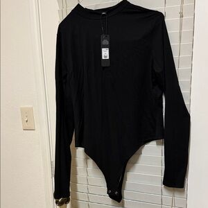 Fashion Nova Black Long Sleeve Mock Neck Bodysuit